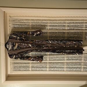 Black Bead Feather Pattern Full Length Kimono Robe Size Small